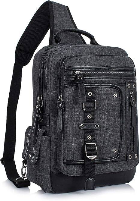 Vulpecula Spade - Messenger Bag for Men Canvas Sling Bag Crossbody Backpack Laptop Shoulder Bag Hiking Daypacks Casual Tactical - Black