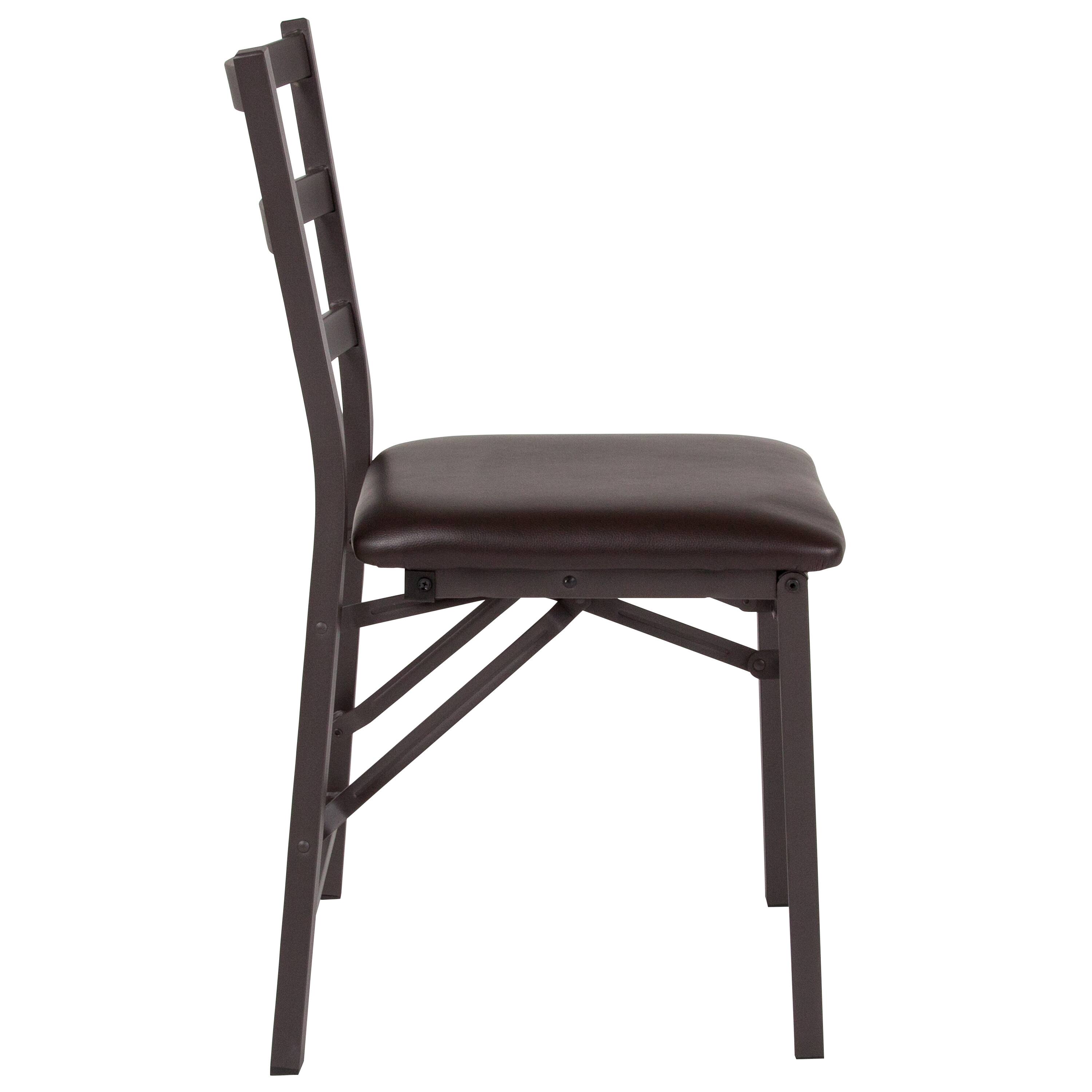 Alt View 7. Emma + Oliver - 2 Pack Folding Ladder Back Metal Chair with Vinyl Seat - Brown.