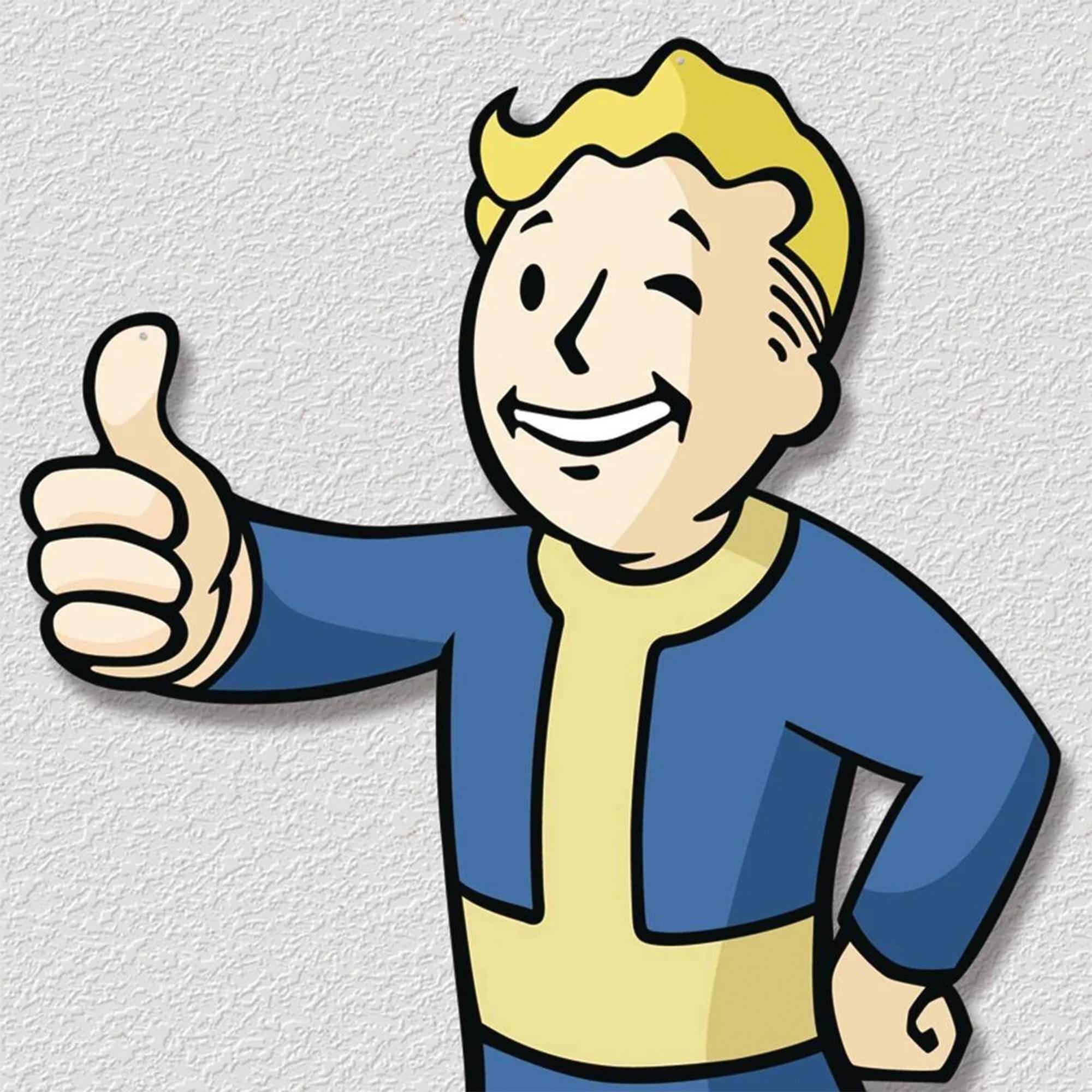 Alt View 10. Fanwraps - Fallout Vault Boy Thumbs Up 12 x 11 Inch Metal Sign - Blue.
