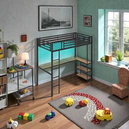 Hivvago - Space-Saving Twin Loft Bed with Integrated Desk and Double Shelves - Black