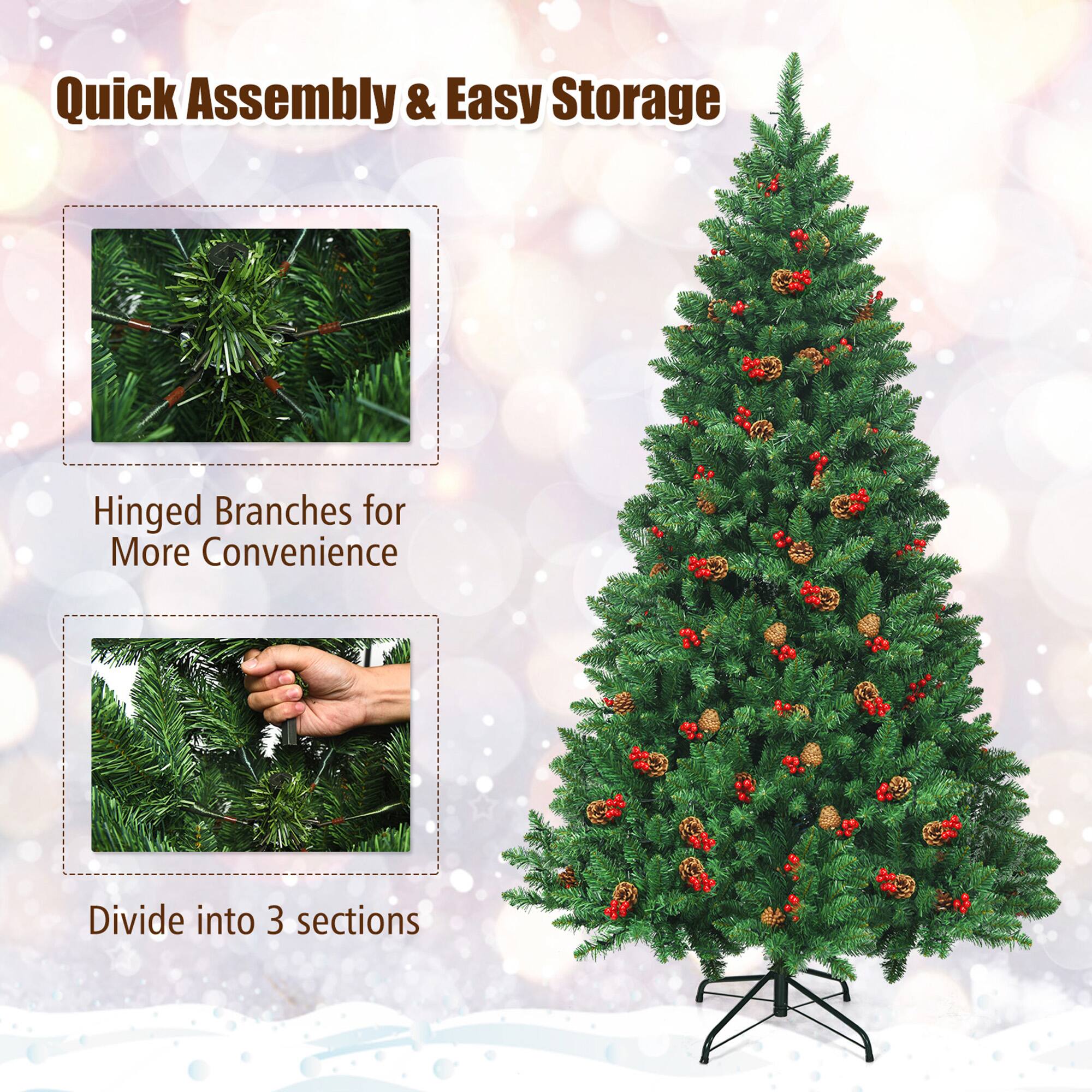 Quick Assembly & Easy Storage

Hinged Branches for More Convenience

Divide into 3 sections