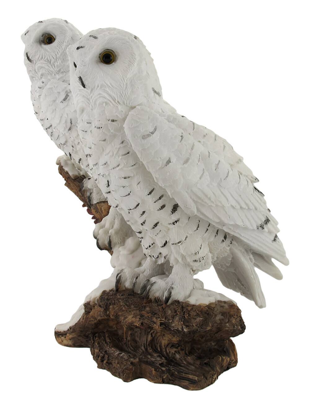 Alt View 1. Zeckos - Pair of Snow Owls on a Branch Statue - White.