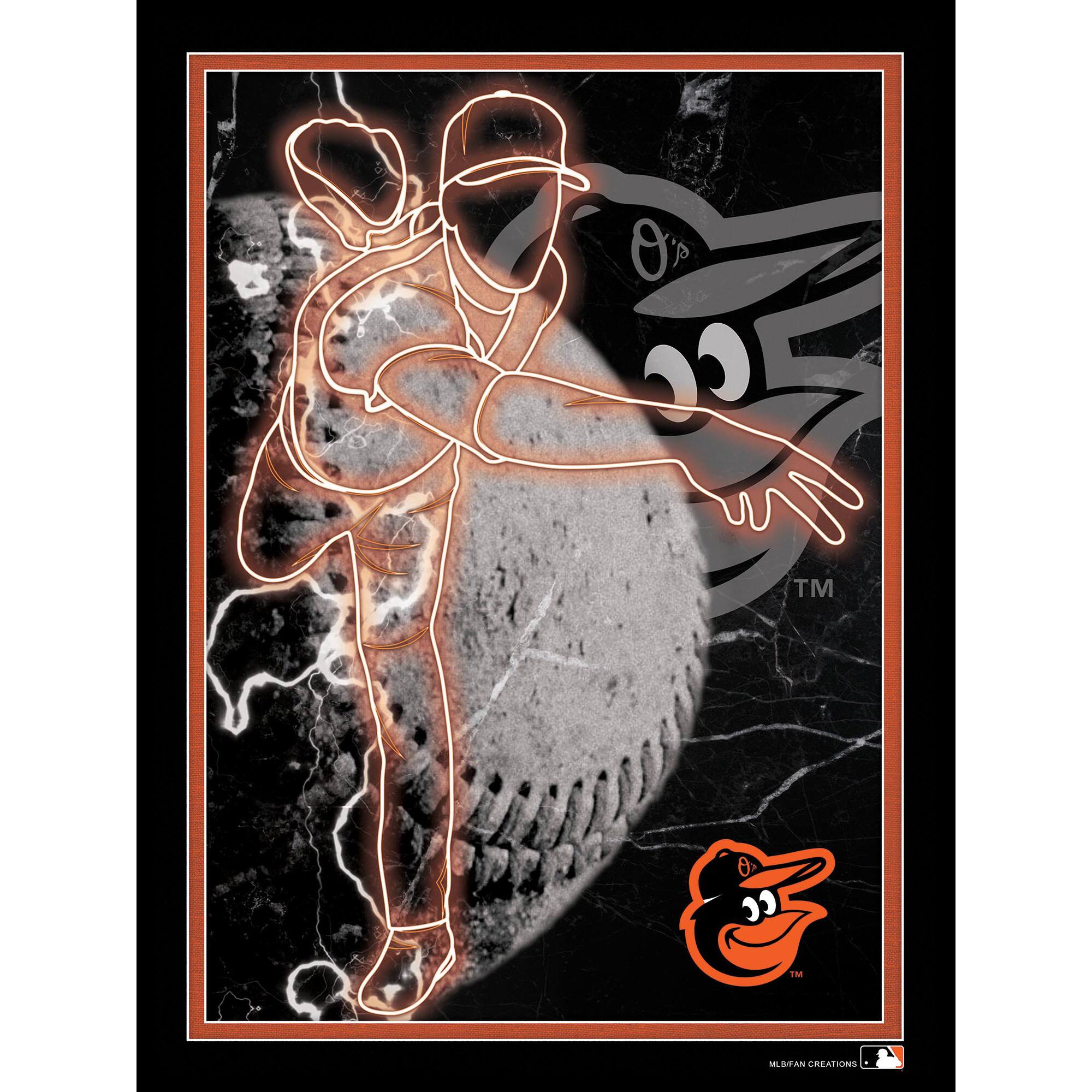 Black Baltimore Orioles 12'' x 16'' Framed Neon Player Print