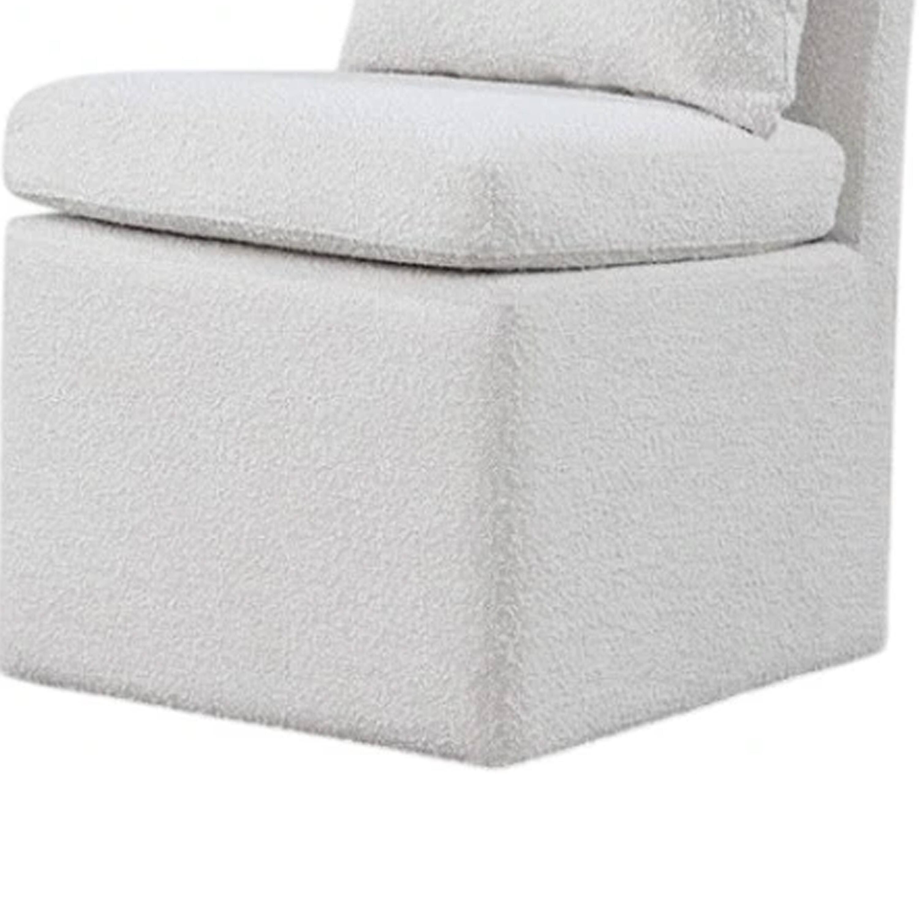 Alt View 3. Manhattan Lane - Ager Side Dining Chair with 6 Caster Wheels, Barrel Style, White Boucle - White.
