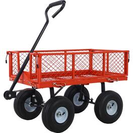 Loheer - Steel Garden Cart with Removable Sides, Red, 550 lb Capacity