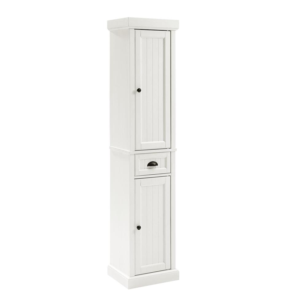 Front. Crosley Furniture - Seaside Tall Linen Storage Cabinet - White.