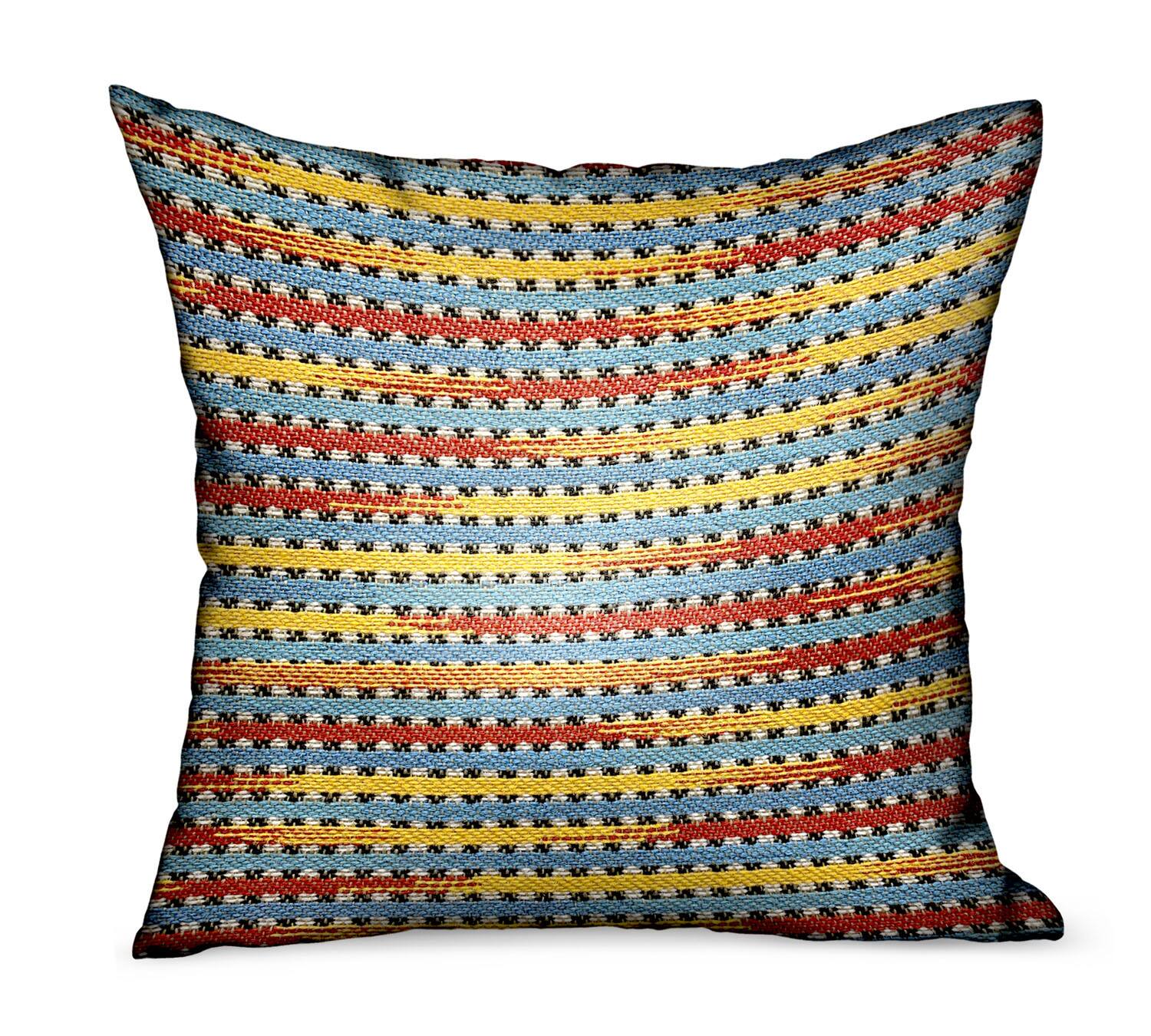 Front. Plutus Brands - Vivid Stripe Stripes Luxury Outdoor Indoor Throw Pillow Double sided 22" x 22" - Red, Blue, Yellow.
