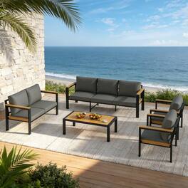 U-HOMY - 5-Piece Patio Conversation Set with Table, All-Weather Aluminum Furniture for Outdoor Living - Gray