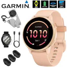 Garmin - VIVOACTIVE 6 Health & Fitness GPS Smartwatch, Pink Dawn + Accessories Bundle - Metallic Pink Dawn with Pink Dawn Band - (2025)