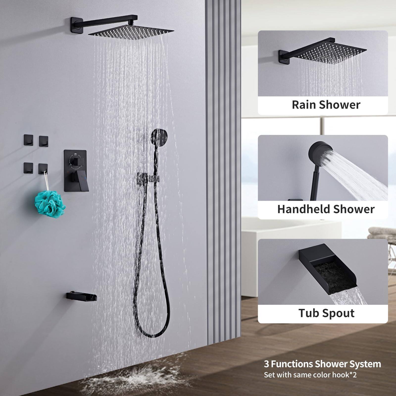 Paradigms Interiors Shower System With Tub Spout Faucet Set Wall ...
