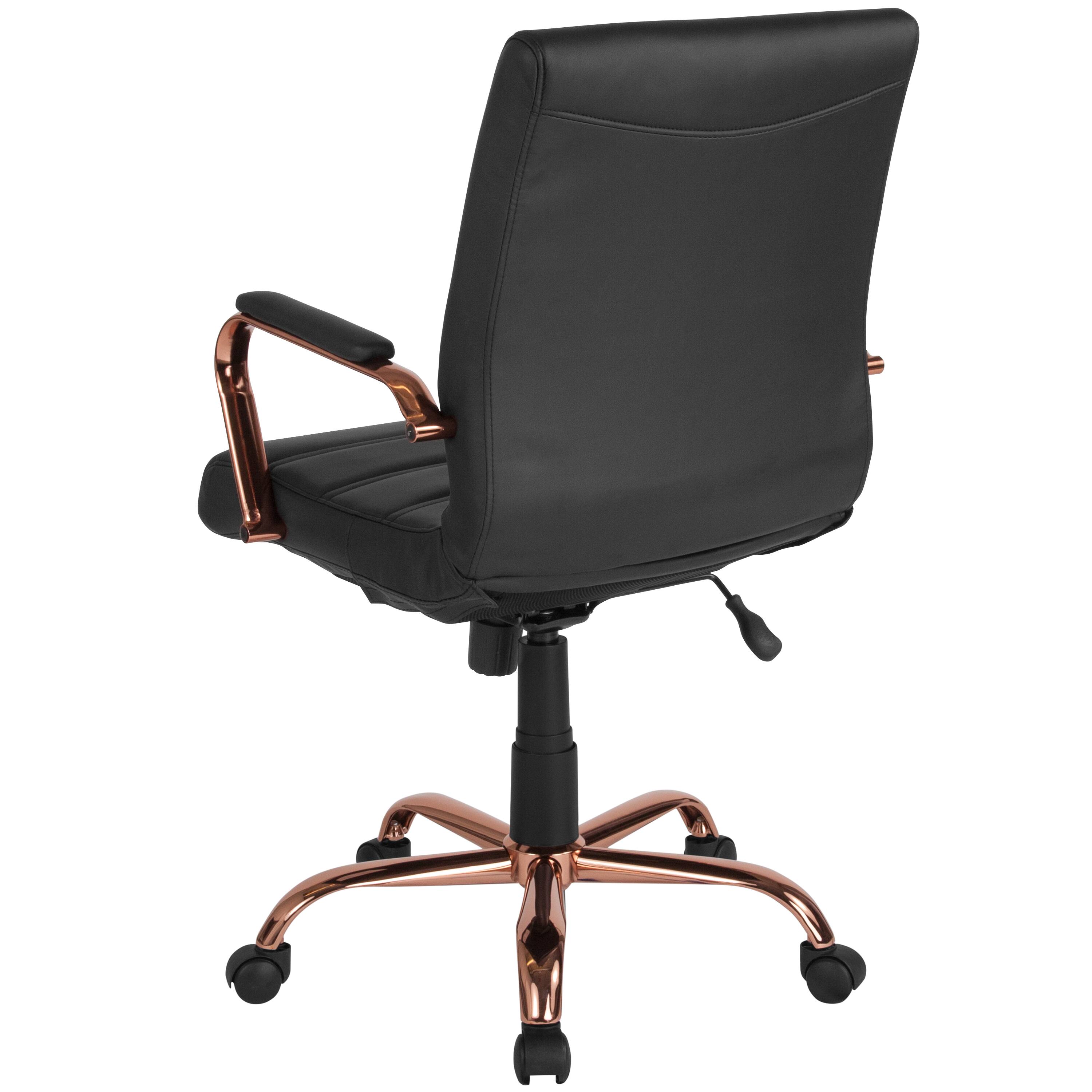 Alt View 5. Emma + Oliver - Mid-Back Executive Swivel Office Chair with Metal Frame and Arms - Black LeatherSoft/Rose Gold Frame.