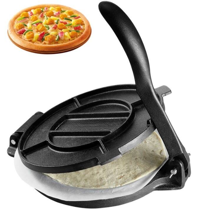 Front. Mirfee - 10 Inch Cast Iron Tortilla & Roti Press - Pre-Seasoned, Heavy Duty with 100 Parchment Papers - Black.