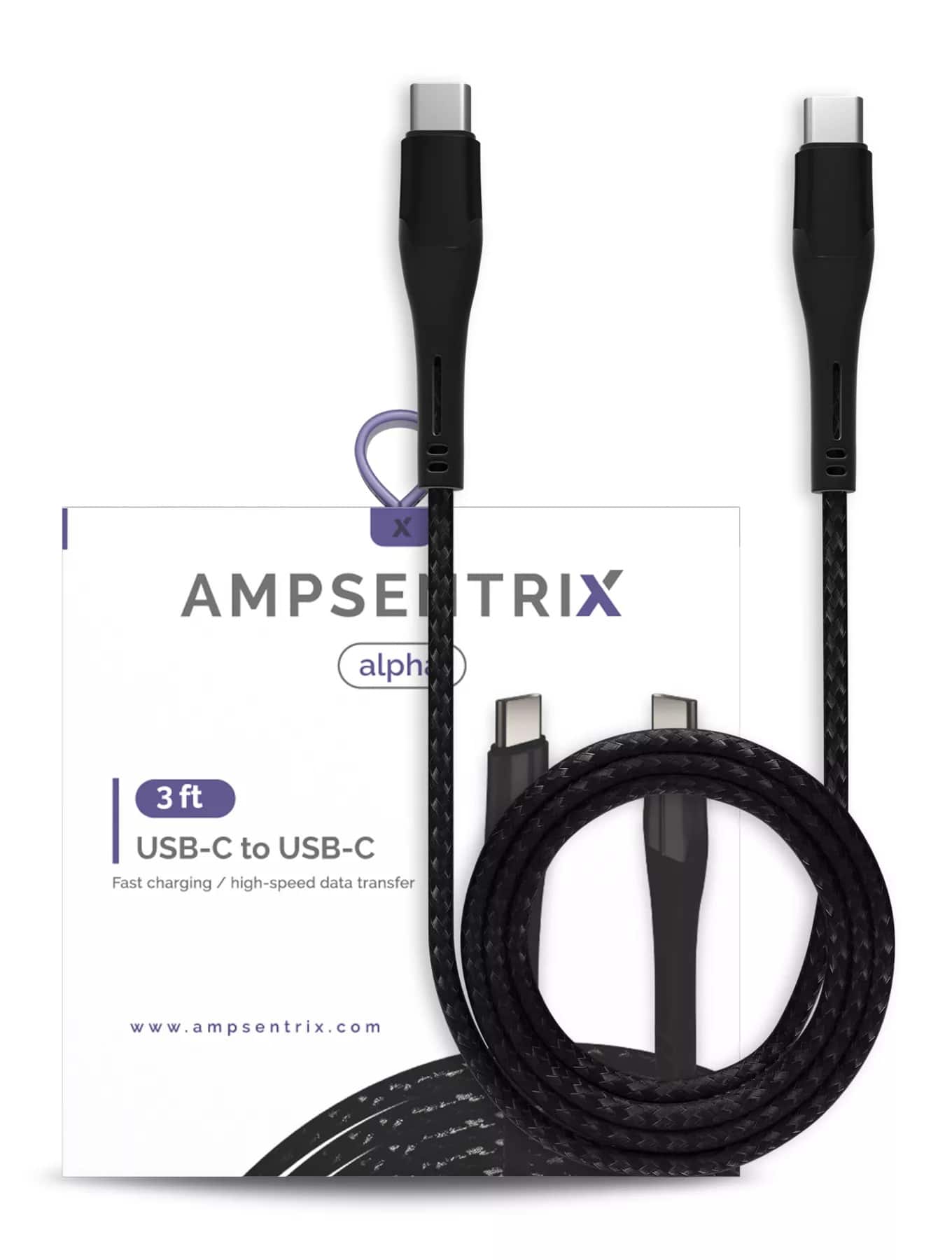 Ampsentrix - 3 ft USB Type C To USB Type C Cable (Alpha) - Black