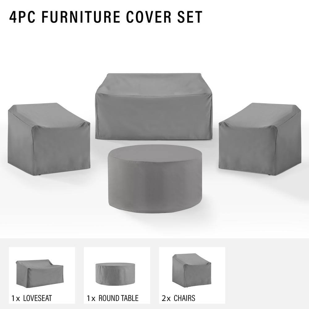 4PC FURNITURE COVER SET

1 x LOVESEAT
1 x ROUND TABLE
2 x CHAIRS