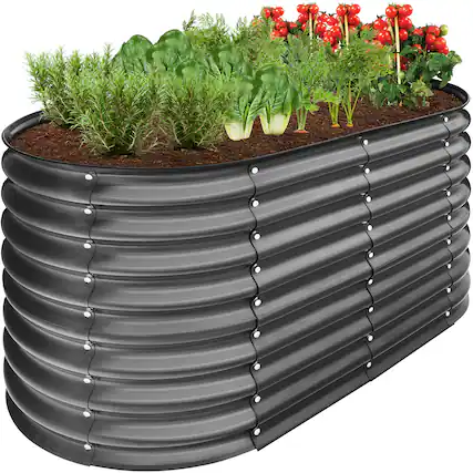 Front. Best Choice Products - Best Choice Products 4x2x2ft Outdoor Raised Metal Oval Garden Bed, Planter Box for Vegetables, Flowers - Charcoal - Charcoal.