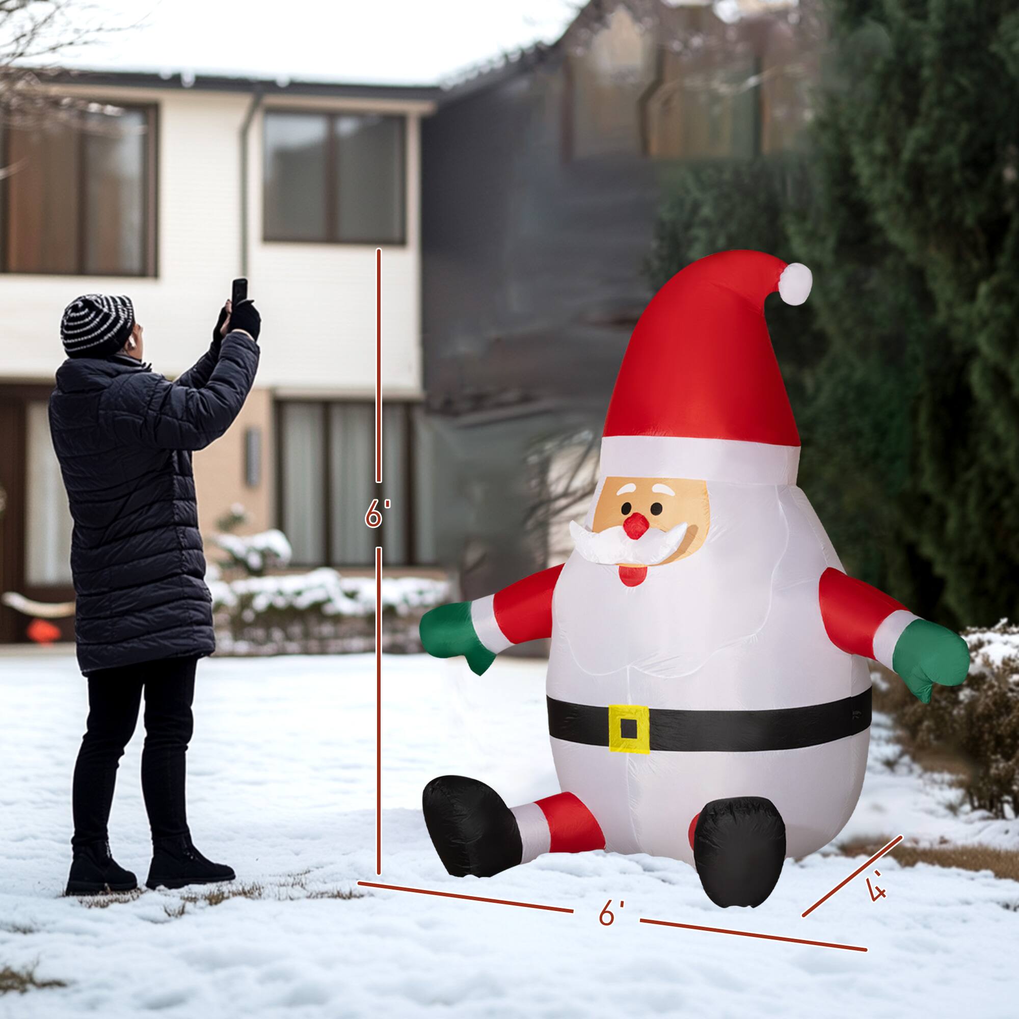Alt View 2. Outsunny - 6' Inflatable Christmas Santa Claus with Rotating Magic Ball Light, Blow-Up Outdoor Yard Display for Lawn Garden Party - Red.