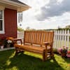 Front. Fortune Candy - Wooden Patio Glider with Cupholders, High Back and Deep Contoured Seat for Porch Yard Garden (Teak Tone, 3-Seater) - Teak Tone.