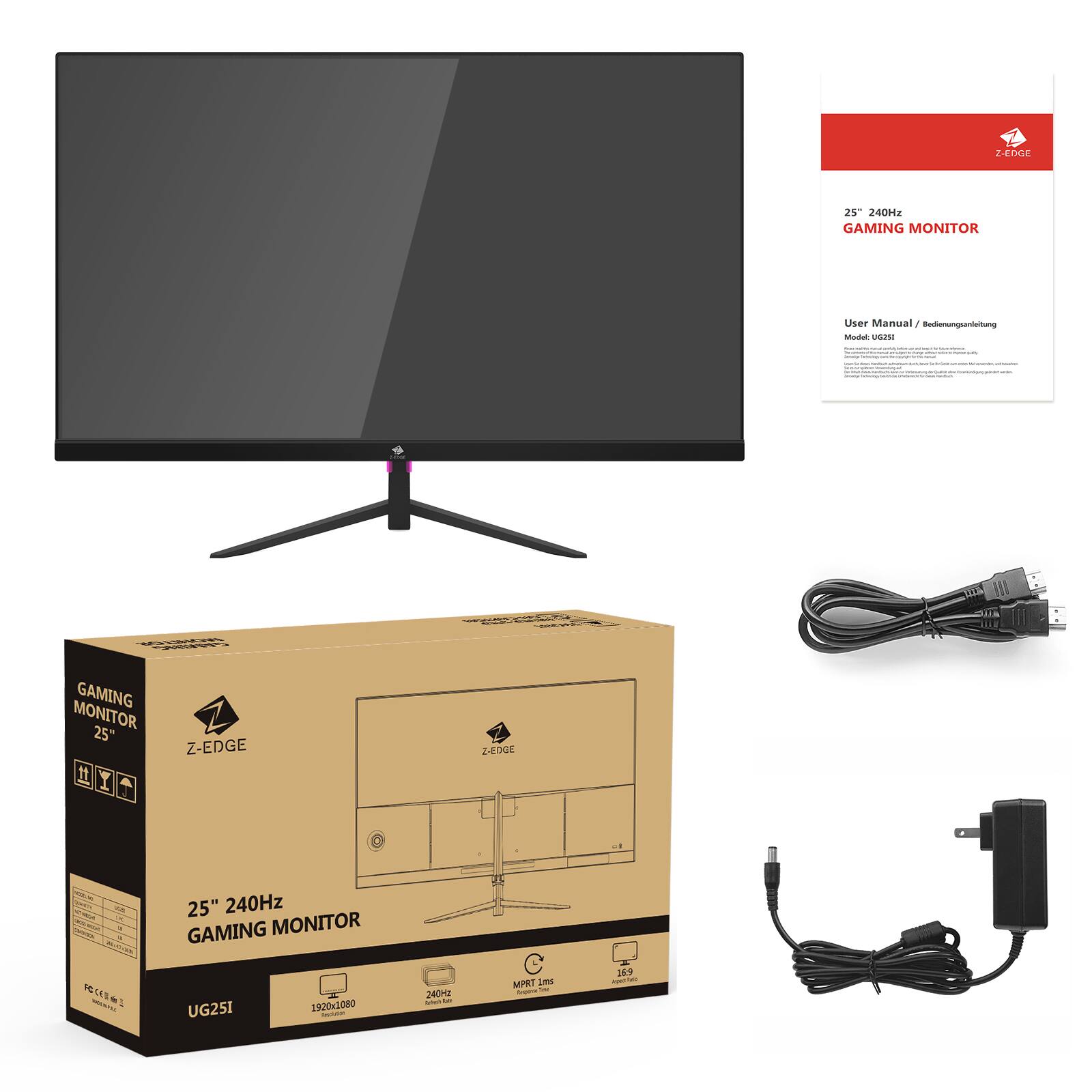ZEDE 25- 240Ha GAMING MONITOR User Manual y Bedionongnteitung Mudul us : - GAMING MONITOR 25" 1 I  1 Z-EDGE Z-EOOGE - - 25" 240Hz GAMING MONITOR 1C NS -  UG251 1920k2000 - 2MOHI  - MP 2m I - 169 -