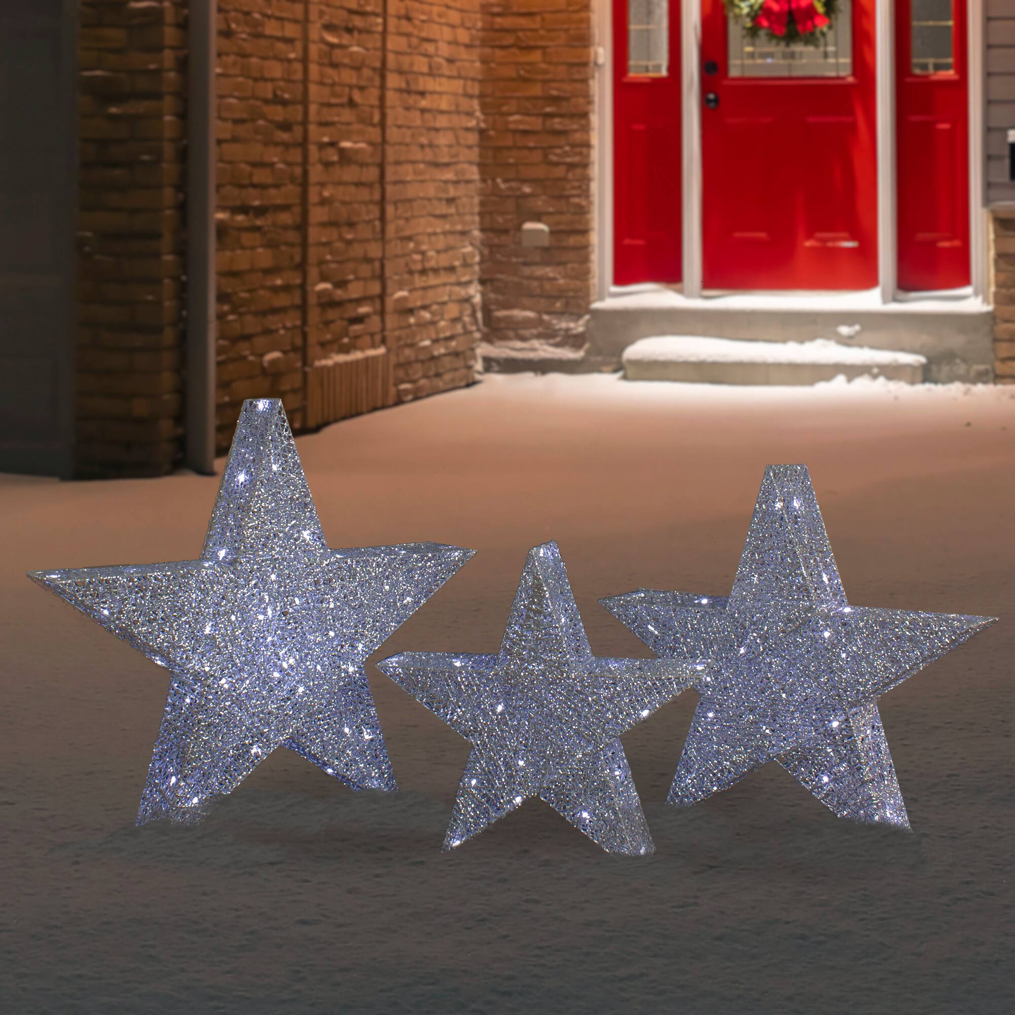 Alt View 1. Northlight - Set of 3 LED Lighted Silver Stars Outdoor Christmas Decorations 24" - Silver.