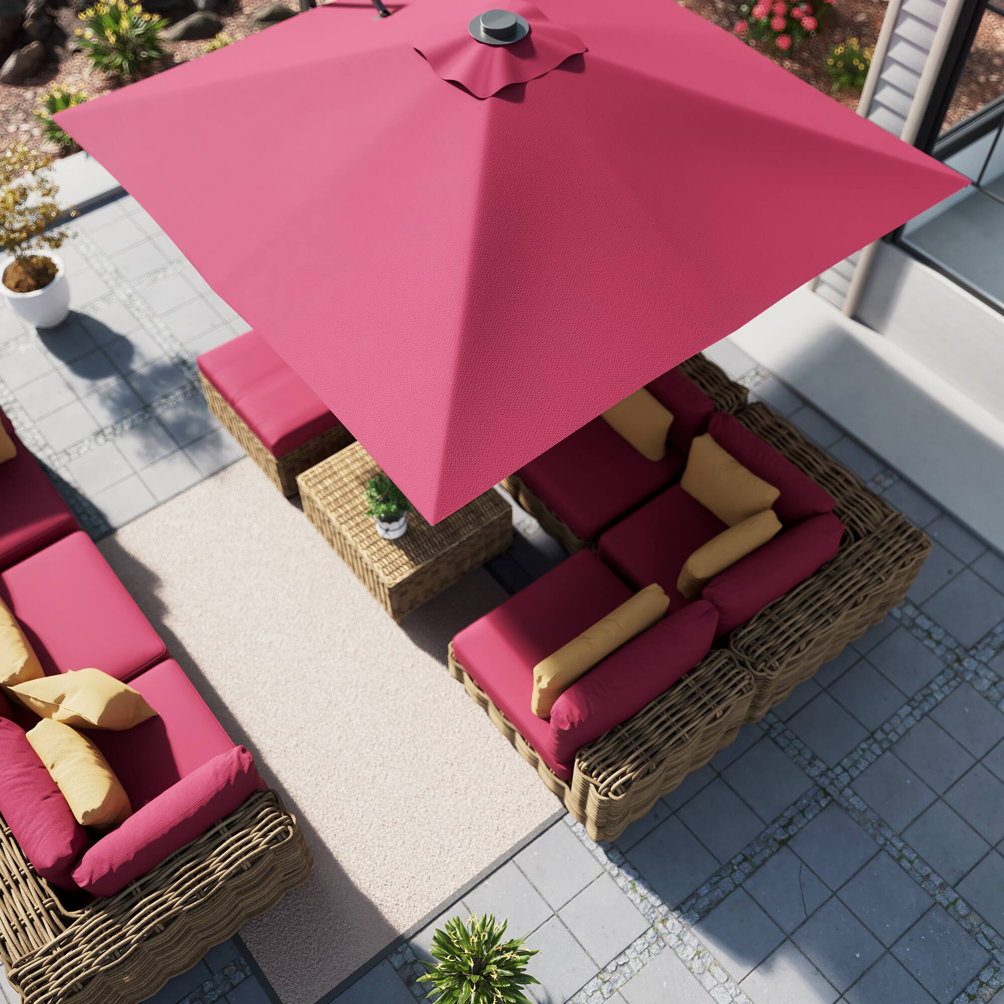 Alt View 2. Mondawe - 10*10ft Large Patio Cantilever Umbrella with LED Light Panel and Base - Red.