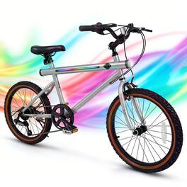 Costway - 20 Inch LED-lit Cycling Bike with 2 Speakers, Ambient Lights, Wireless Connection - Silver