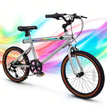 Front. Costway - Costway 20 Inch LED-lit Cycling Bike with 2 Speakers, Ambient Lights, Wireless Connection - Silver.