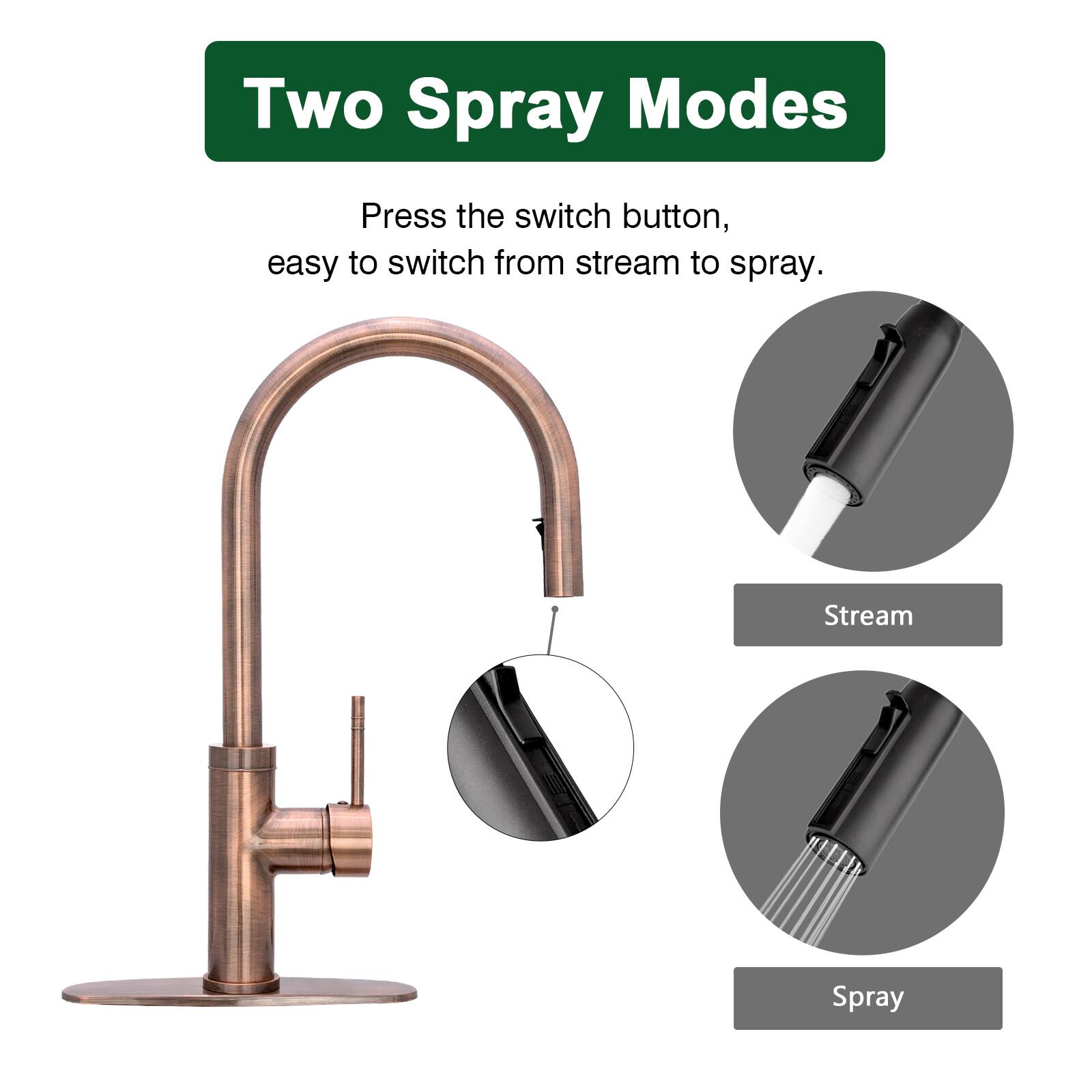 Two Spray Modes

Press the switch button, easy to switch from stream to spray.

Stream

Spray