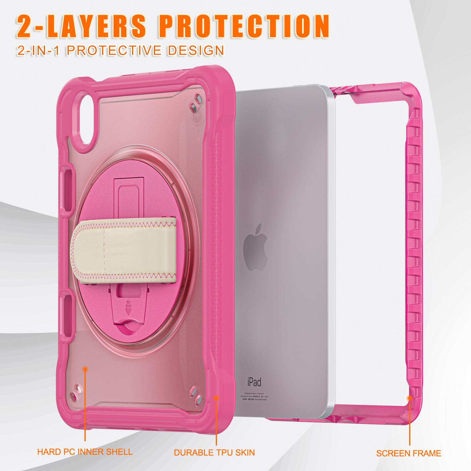 2-LAYERS PROTECTION  
2-IN-1 PROTECTIVE DESIGN  
iPad  
HARD PC INNER SHELL  
DURABLE TPU SKIN  
SCREEN FRAME