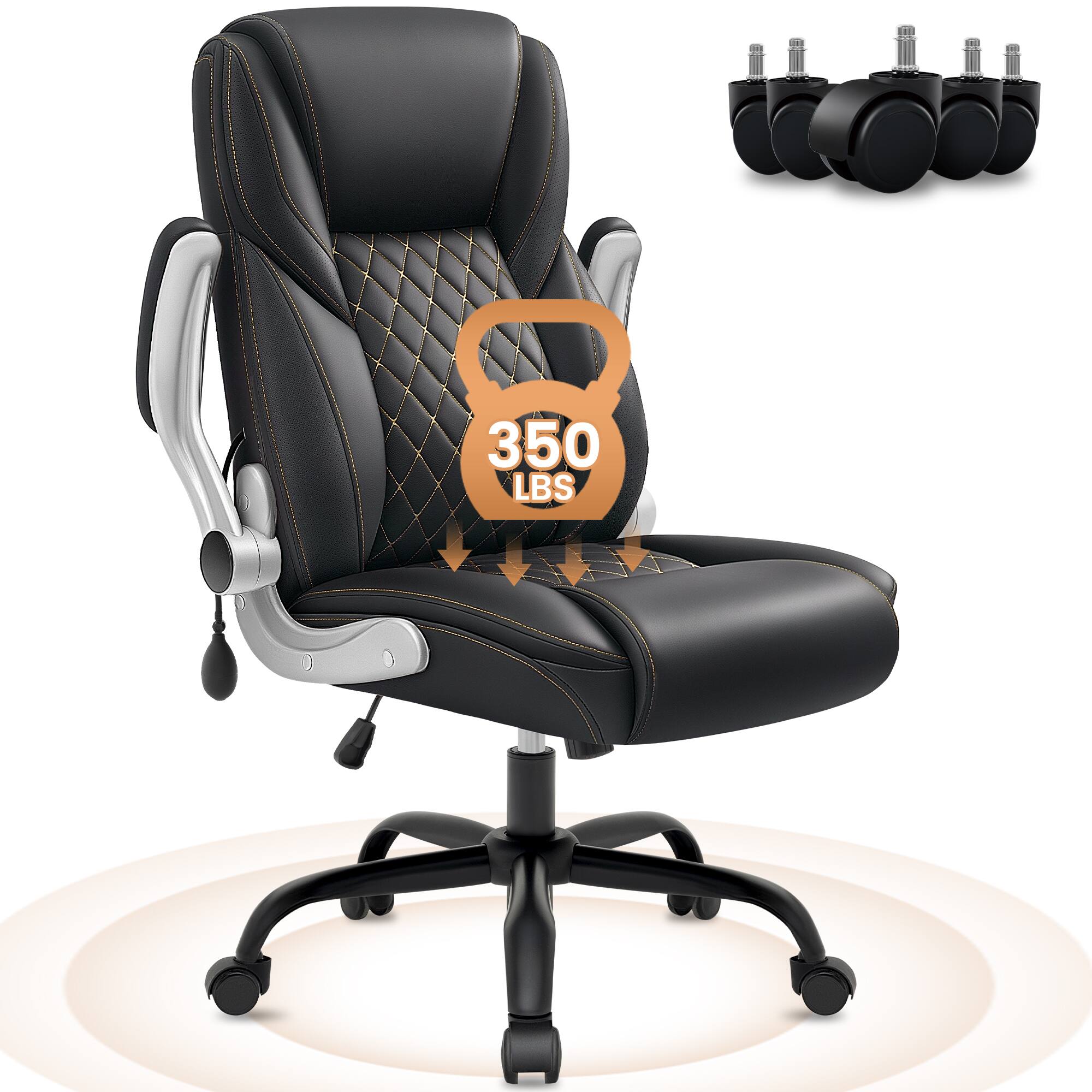 Angle. Brick Attic - Executive Office Chair with Air Adjustable Lumbar Support, PU Leather High Back,Flip Up Armrests for Home Office Study - BLACK.