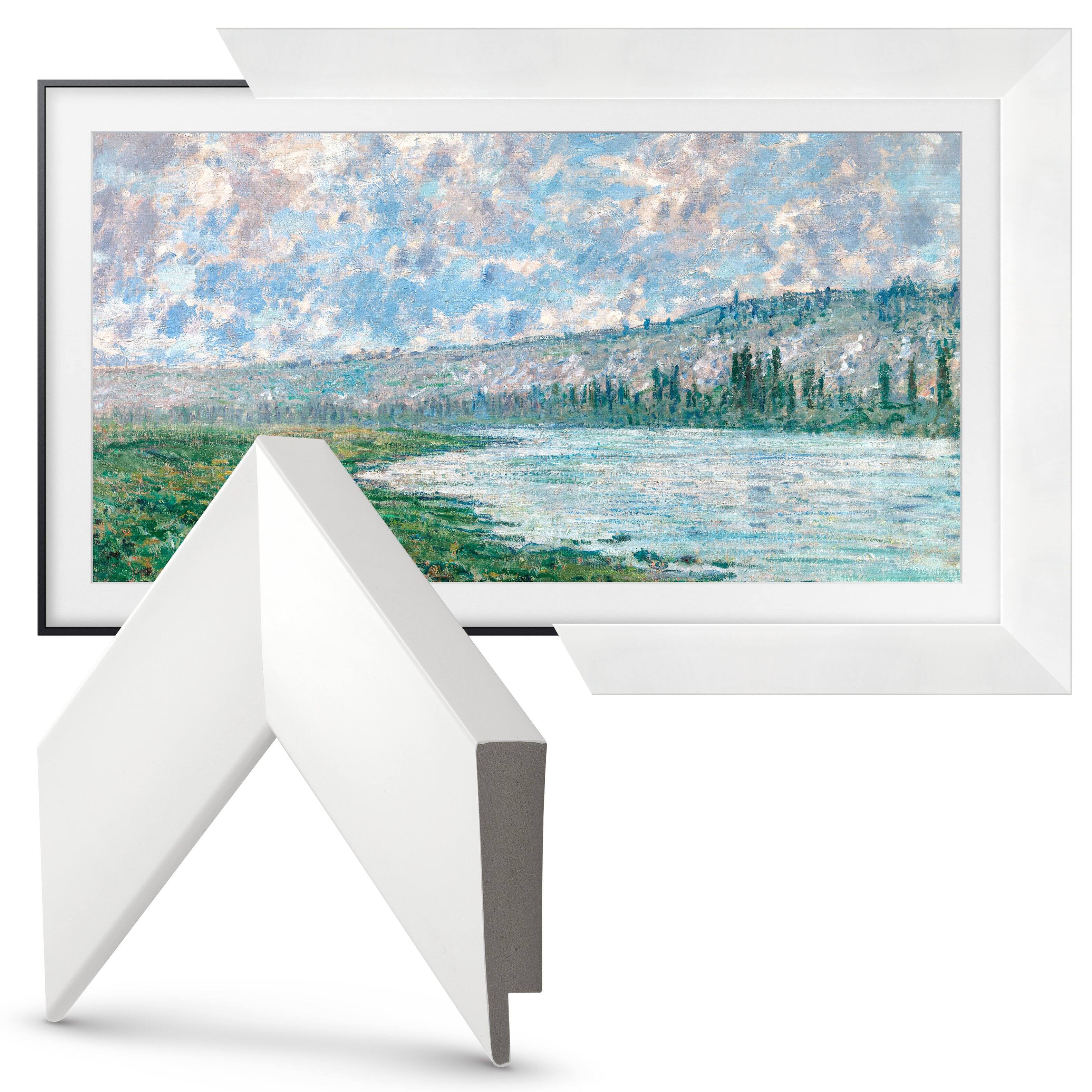 Left. Deco TV Frames - Premiere Bezel for Samsung the Frame TV - 85" - Gloss White.