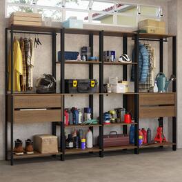 Madesa - Garage Storage Rack with 4 Drawers, Open Shelves and Hanging Spaces 102"L - Black/Brown - Rustic/Black