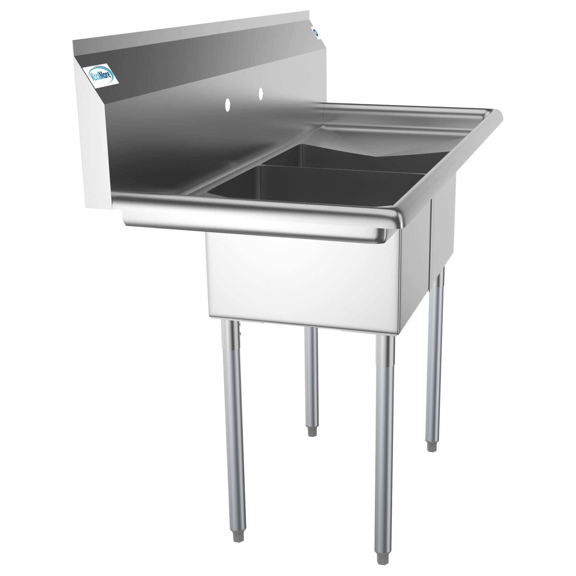Alt View 2. Koolmore - 48 in. Two Compartment Stainless Steel  Sink with 2 Drainboards, Bowl Size 12"x 16"x 10" SB121610-12B3. - Stainless Steel.