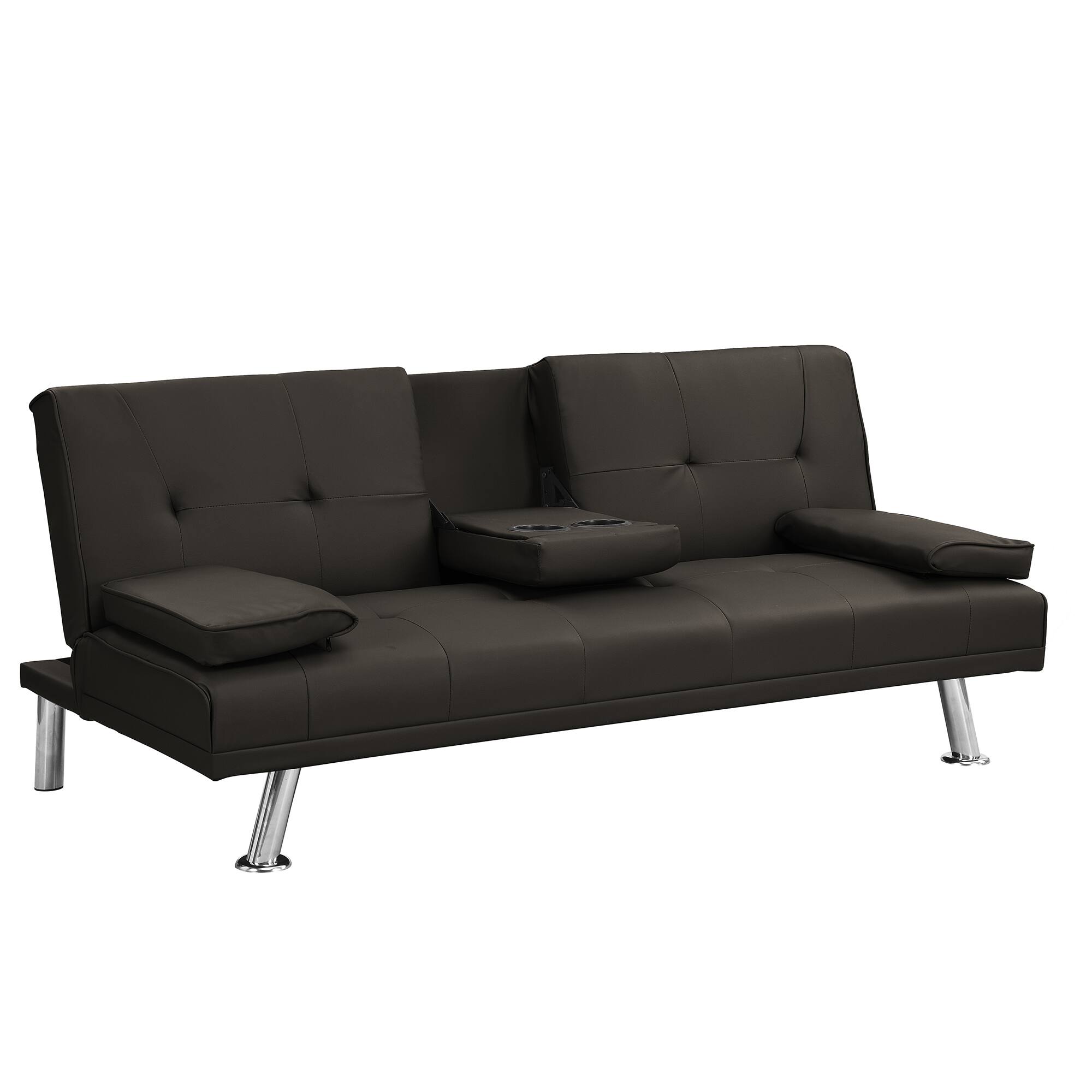 Back. Tiramisubest - Modern Sofa Bed with Armrest Two Holders, PVC Upholstery, Wood Frame, Stainless Steel Legs, Dark Brown - Dark Brown.