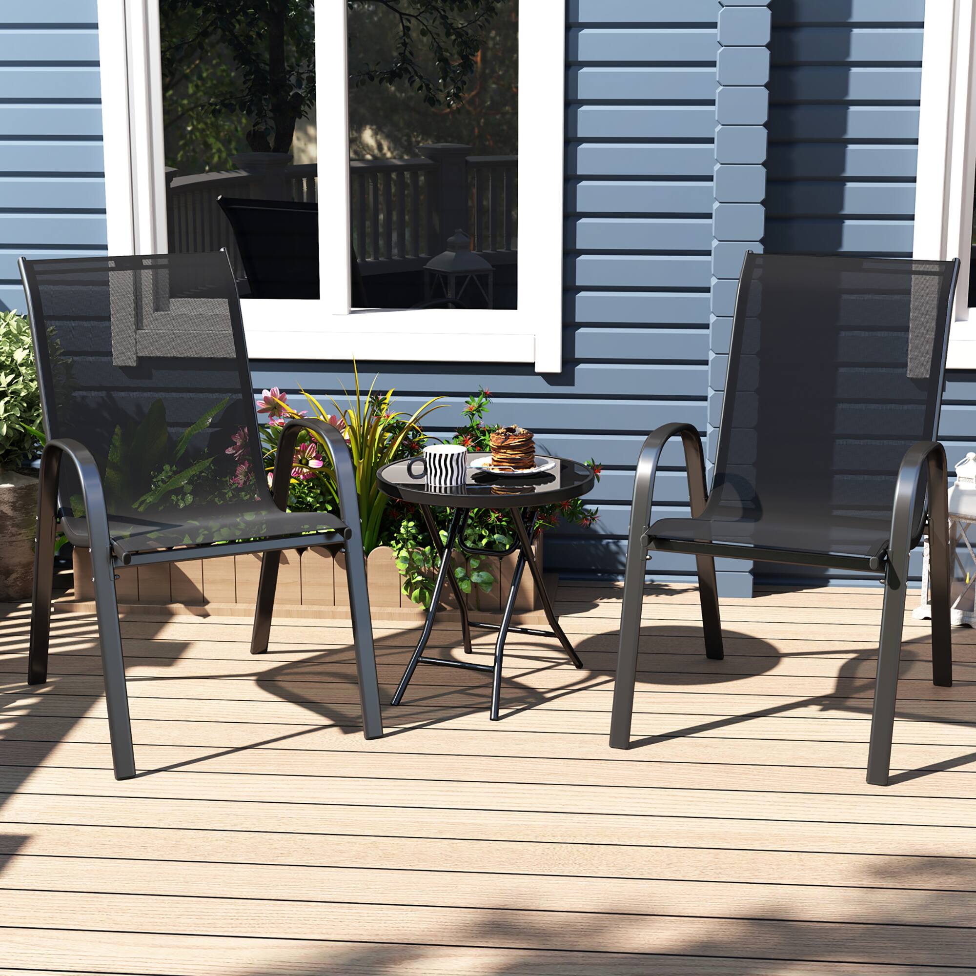 Alt View 4. Gymax - Gymax Round Folding Side Table 18 Inch Patio Coffee Table w/ Tempered Glass Tabletop Black - Black.