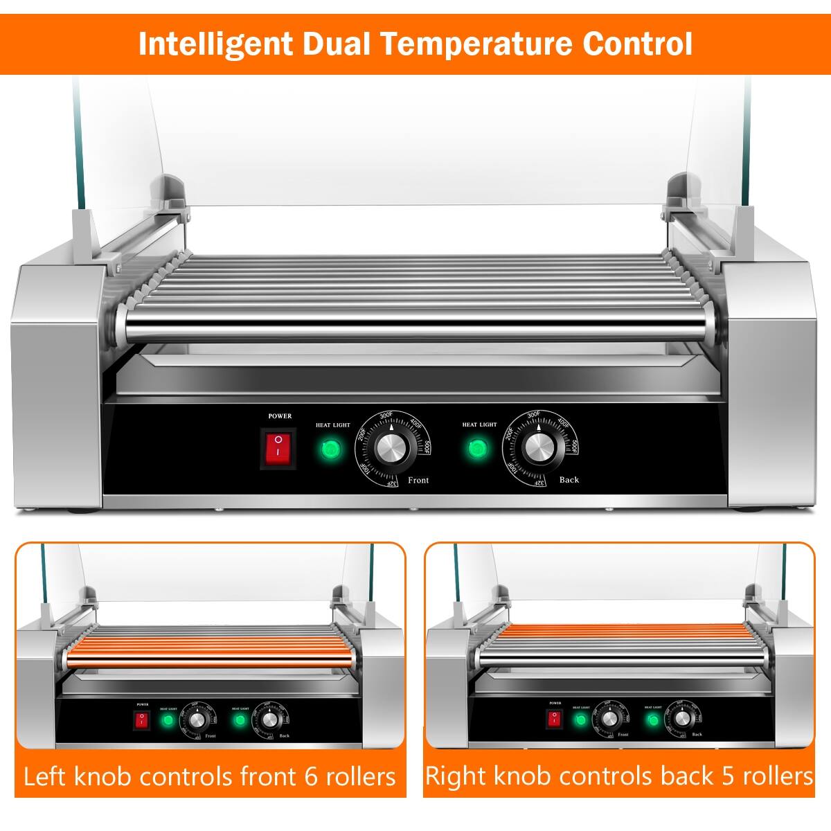 Intelligent Dual Temperature Control

Left knob controls front 6 rollers
Right knob controls back 5 rollers