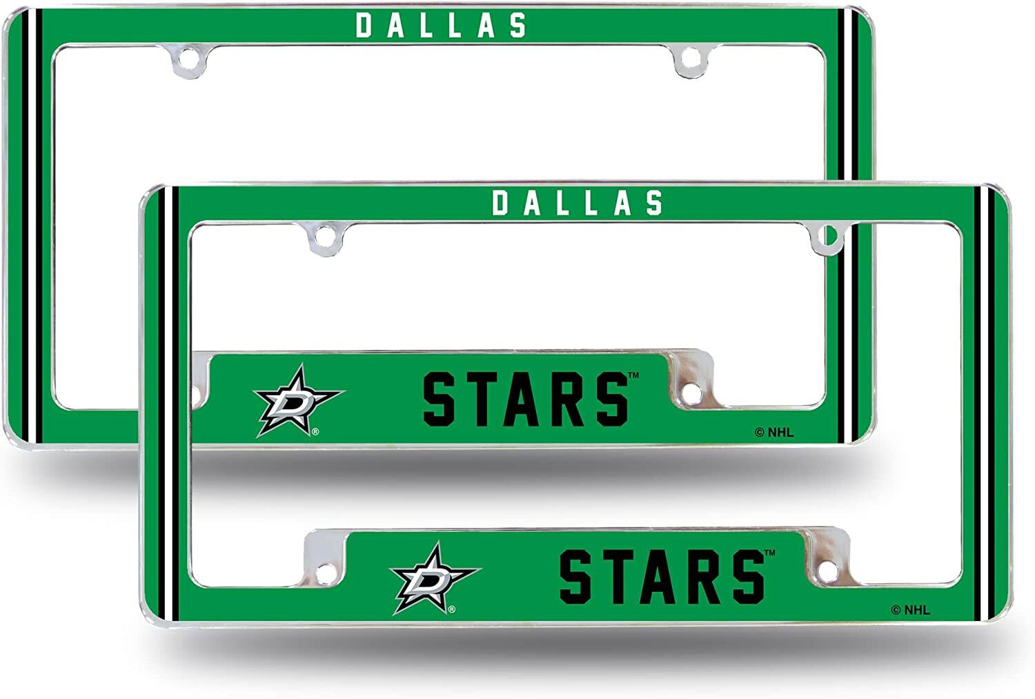 Dallas Stars NHL (Set of 2) Chrome Metal License Plate Frames with Bold Full Frame Design
