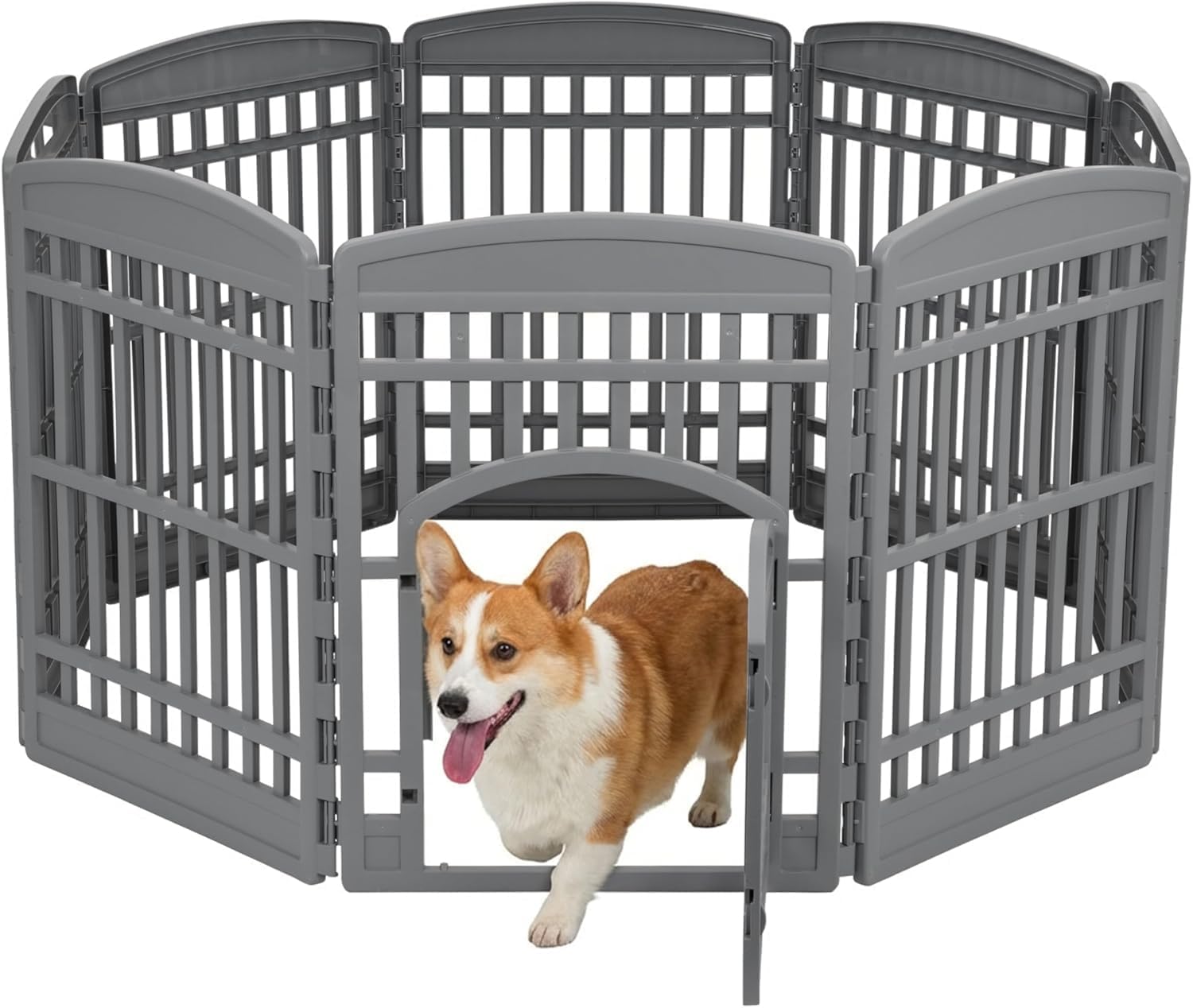 Front. IRIS USA - IRIS 24" Dog Playpen 4-Panel Pet Exercise Pen with Door Gate 35 x 35 x 24, Gray.