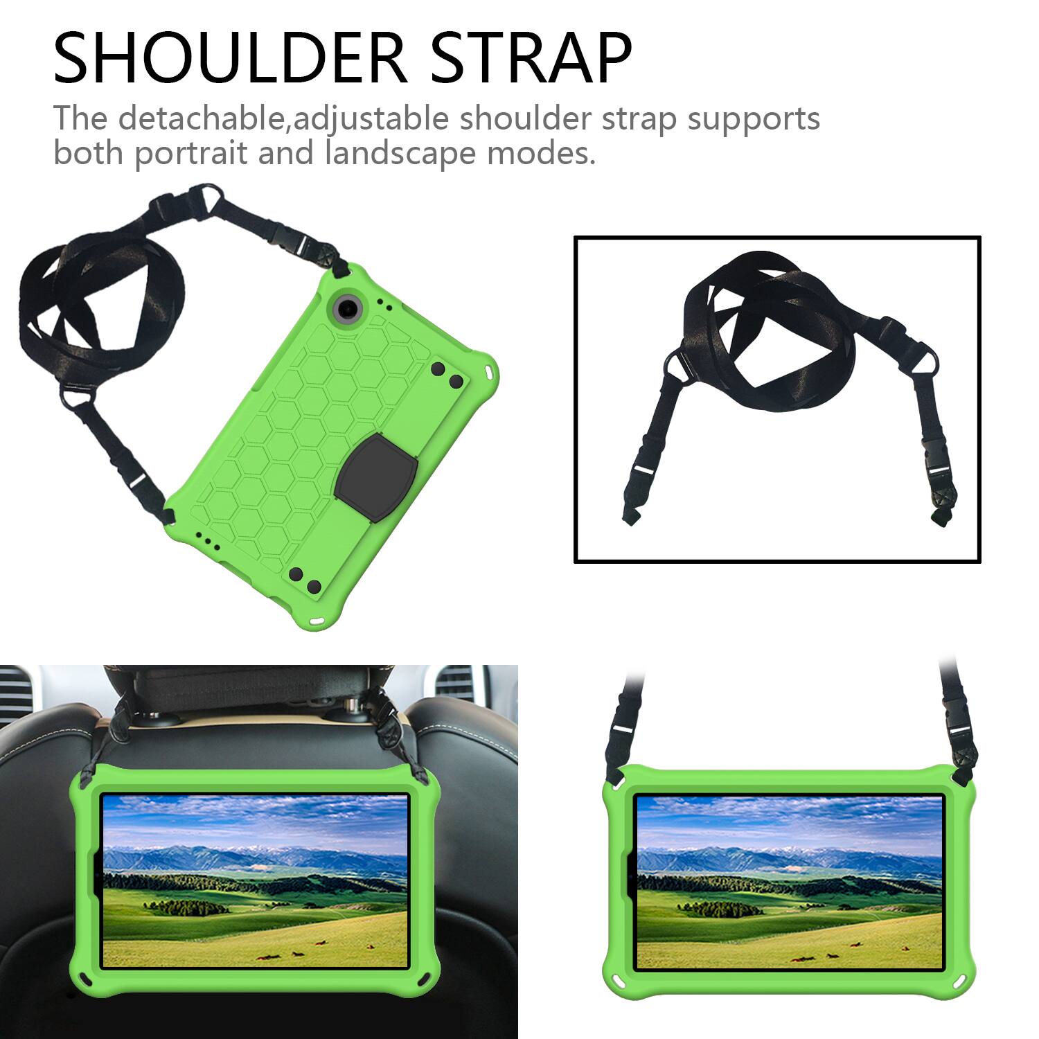 SHOULDER STRAP

The detachable, adjustable shoulder strap supports both portrait and landscape modes.