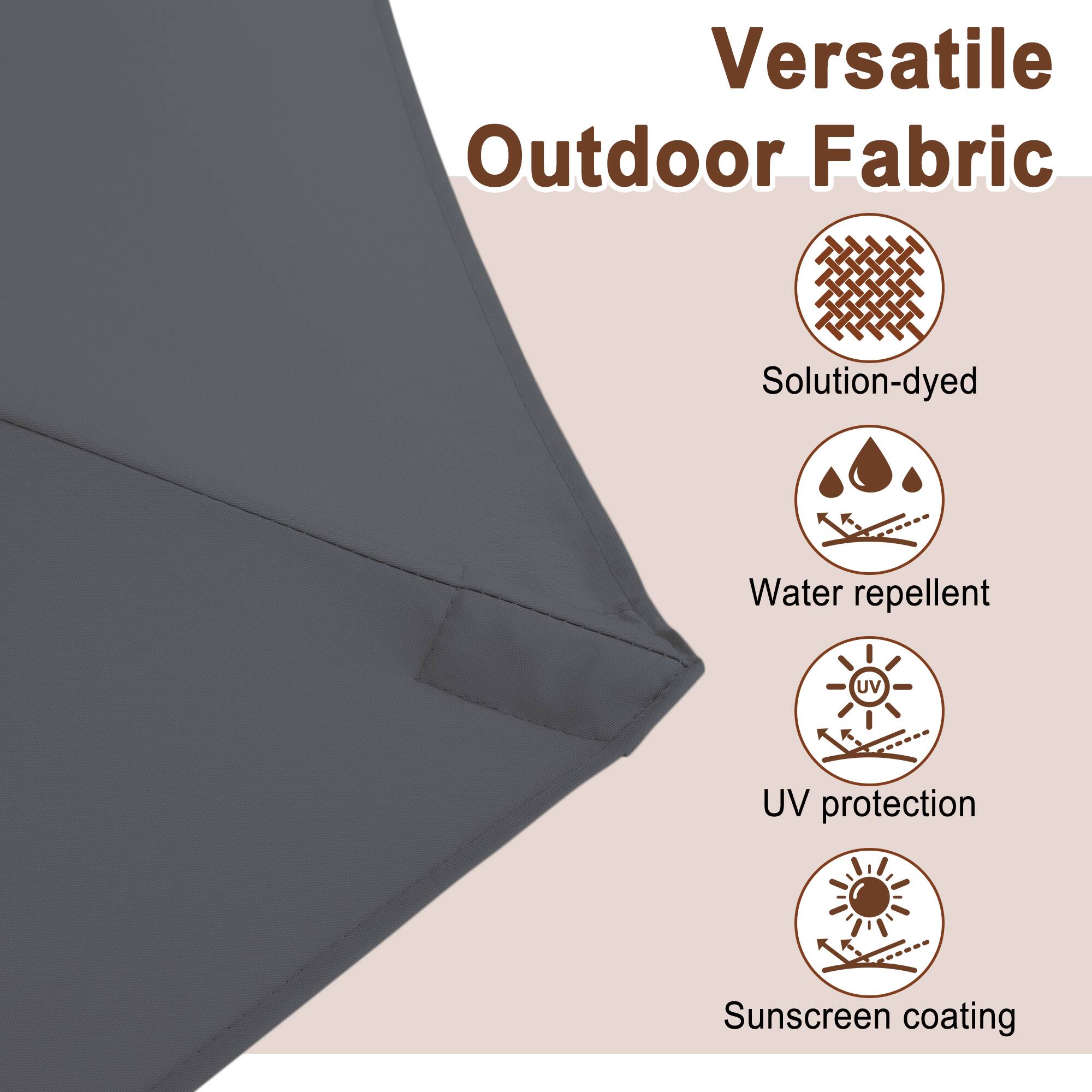 Versatile Outdoor Fabric

- Solution-dyed
- Water repellent
- UV protection
- Sunscreen coating