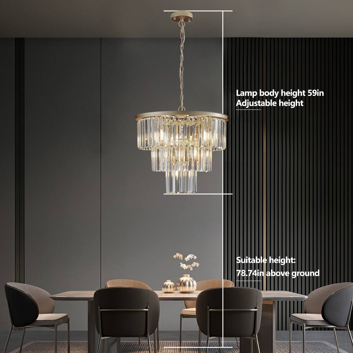 Lamp body height 59in Adjustable height  
Suitable height: 78.74in above ground