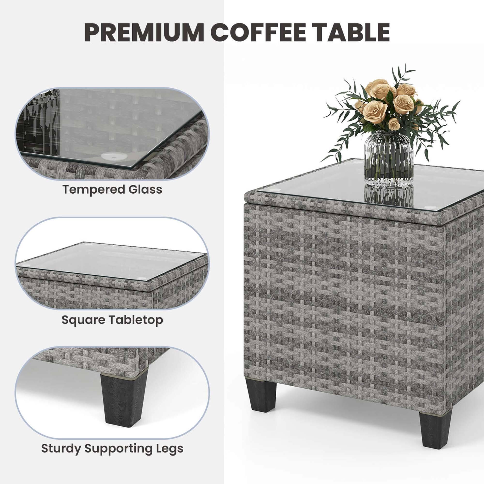 Premium Coffee Table: Tempered Glass Square Tabletop, Sturdy Supporting Legs