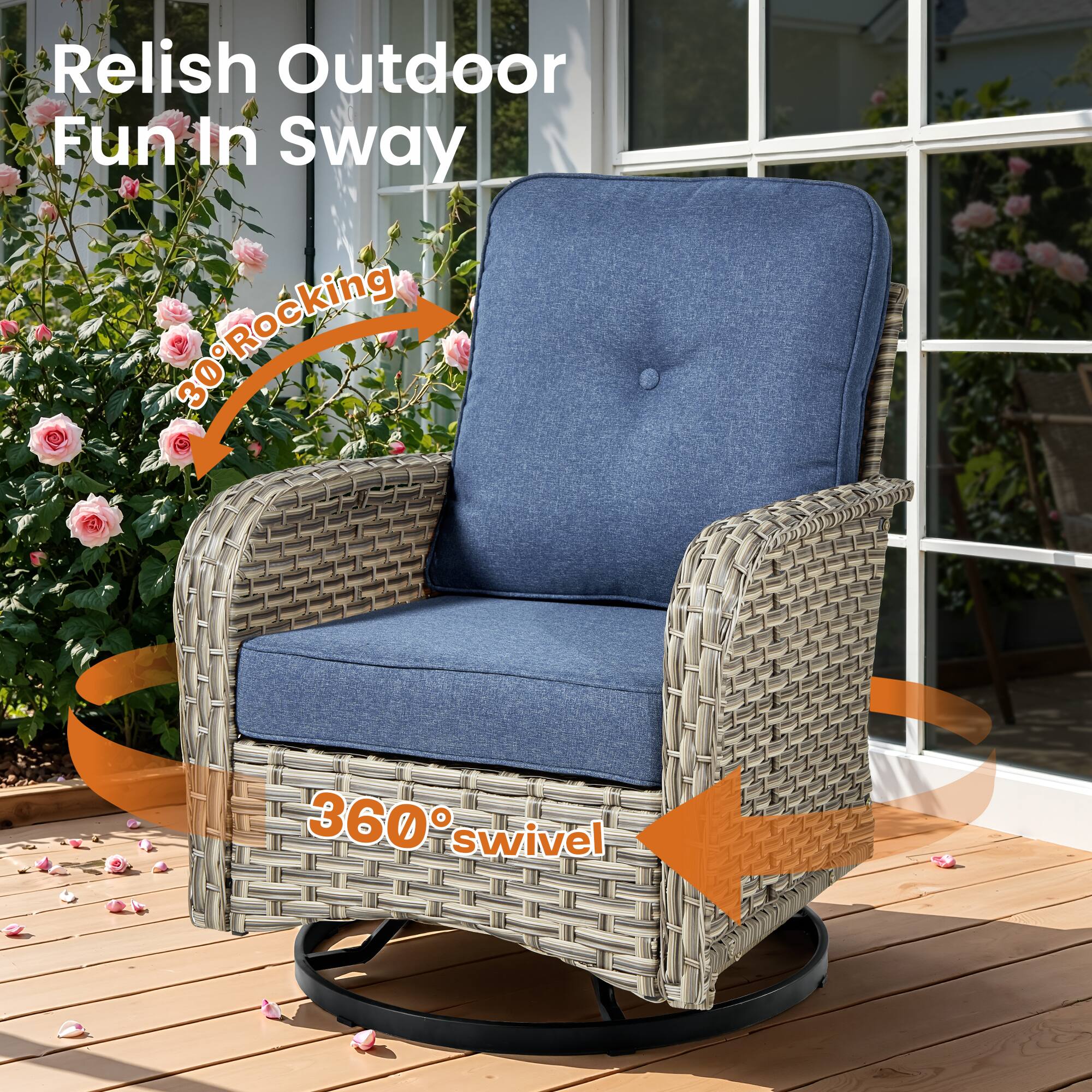 Relish Outdoor Fun In Sway

30° Rocking

360° Swivel