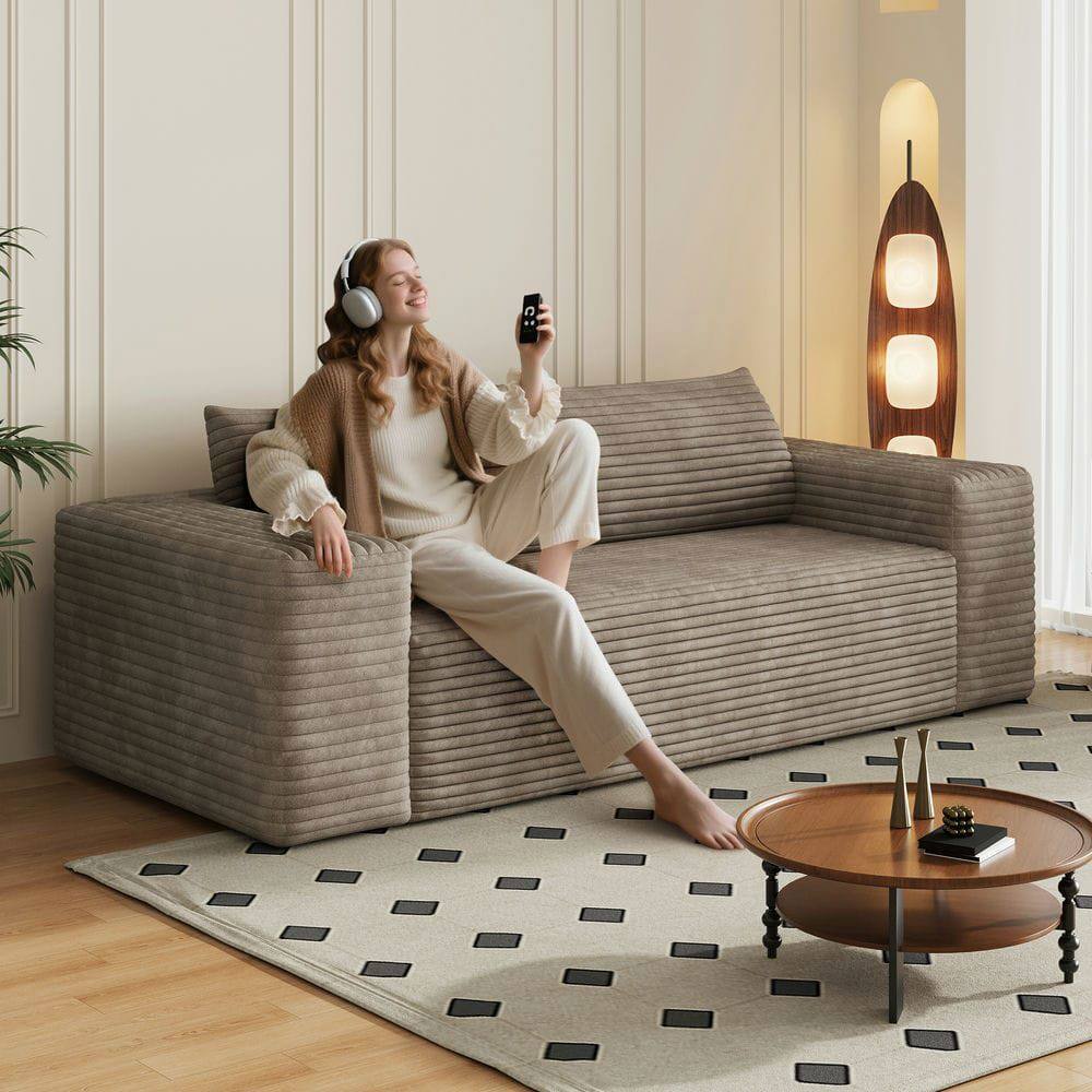 Alt View 10. Kadyn - 78.8" Corduroy Fabric Loveseat Sofa, Deep Seat Couch, No Assembly, for Living Room & Apartment, Camel - Brown.