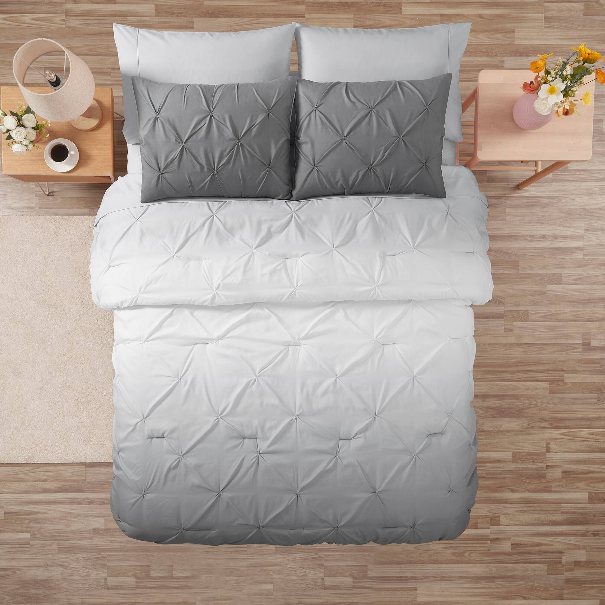 Angle. Sweet Home Collection - 7 Piece Loralie Bed in a Bag Comforter & Sheet Set - Queen - Gray.