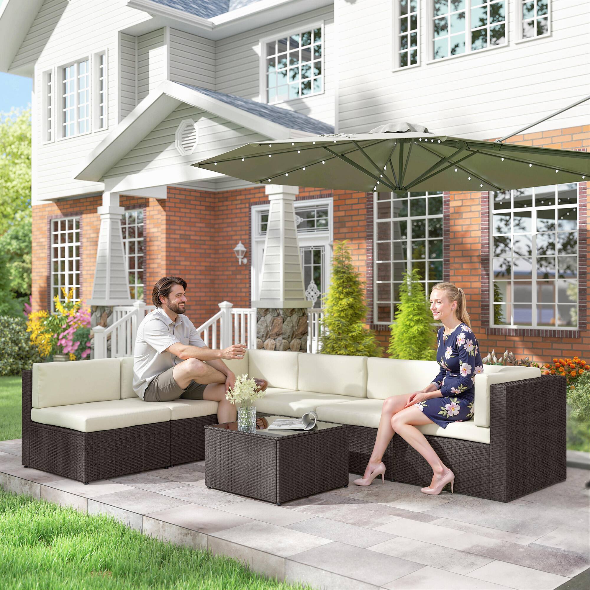 Alt View 8. Outsunny - Piece Patio Furniture Set - Cream White.