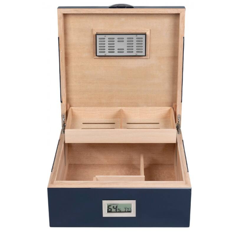Left. Prestige - Hampton Blue Cigar Humidor - Blue Lacquer Finish.