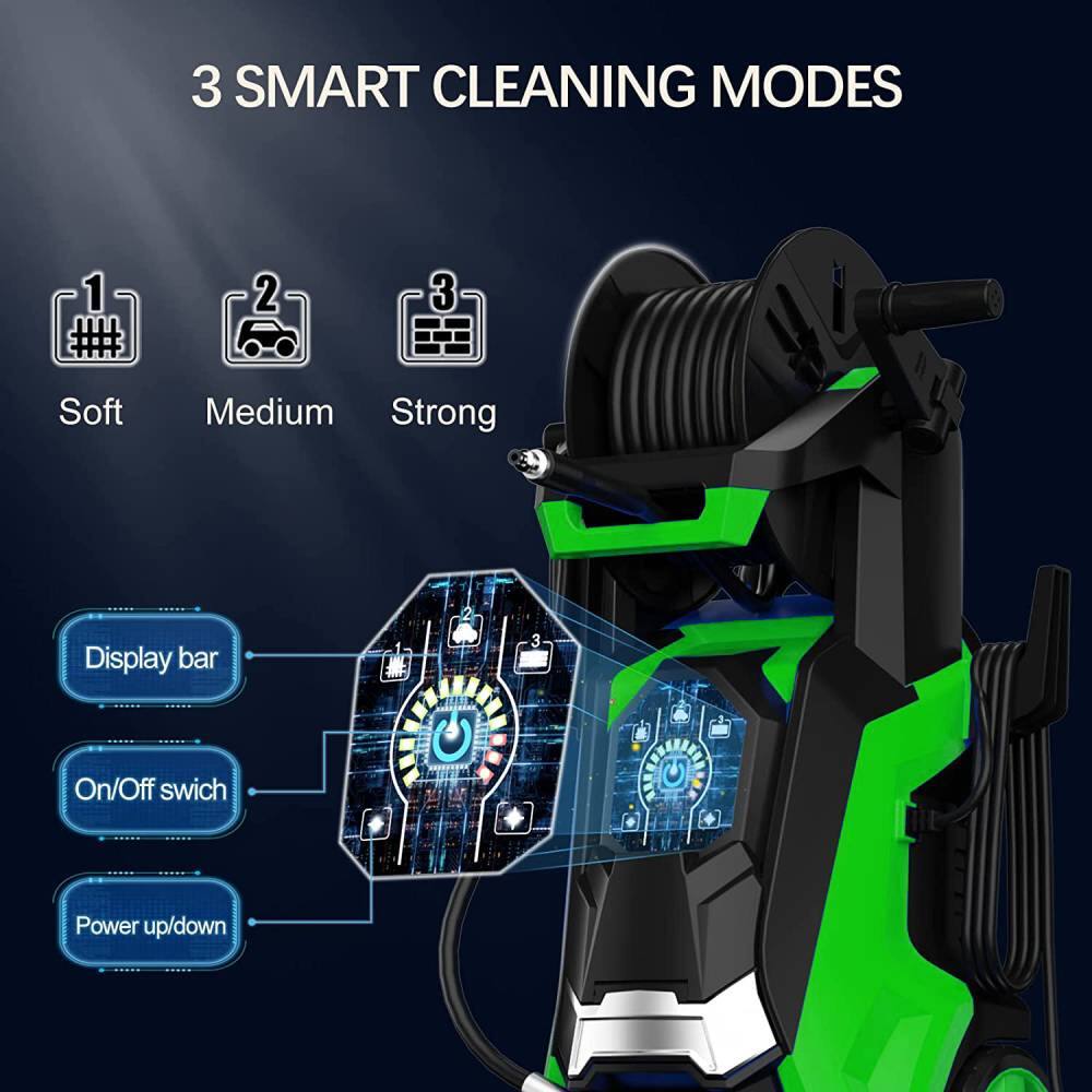 3 SMART CLEANING MODES

1. Soft
2. Medium
3. Strong

Display bar
On/Off switch
Power up/down
