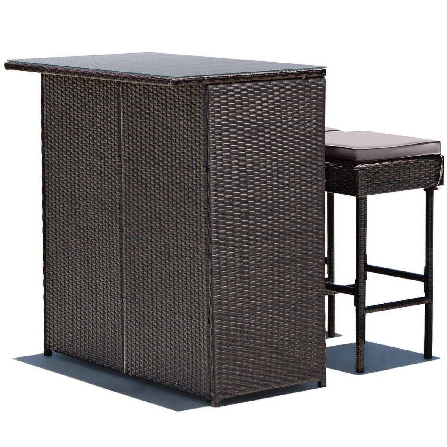 Alt View 4. Kadyn - 3 Pcs Patio Rattan Wicker Bar Table Stools Dining Set,Bar Stools 2-Pc Set - Brown.