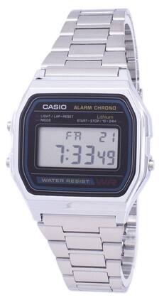 Casio - Digital Stainless Steel Daily Alarm A158WA-1DF A158WA-1 Men's Watch - Silver