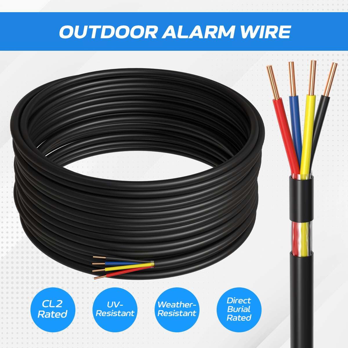 OUTDOOR ALARM WIRE

CL2 Rated  
UV-Resistant  
Weather-Resistant  
Direct Burial Rated